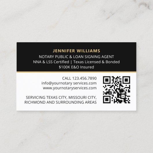 Beruflicher Notar Public Foto QR Code Black Visitenkarte (Rückseite)