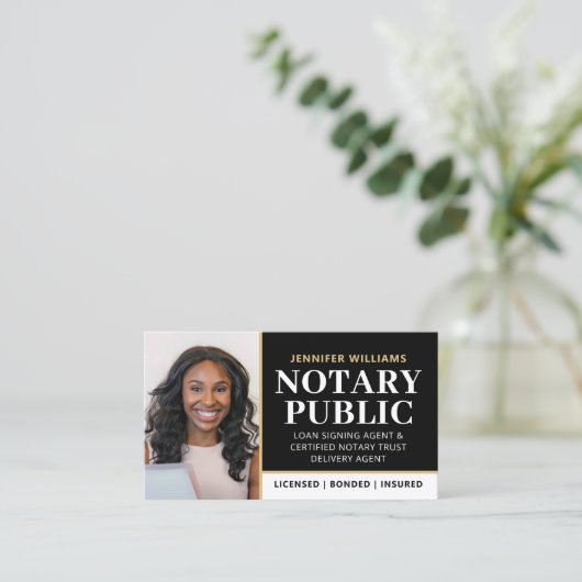 Beruflicher Notar Public Foto QR Code Black Visitenkarte (Stehend Vorderseite)