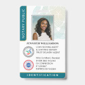 Beruflicher Notar Public Foto QR Code ID Aquamarin Ausweis (Vorderseite)