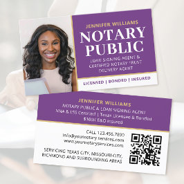 Beruflicher Notar Public Foto QR Code Lila Visitenkarte