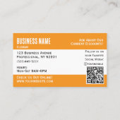 Beruflicher Orange- und White QR-Code für Logos Visitenkarte (Rückseite)