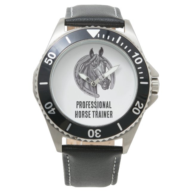 Beruflicher Pferdetrainer Schwarz-weiß Sketch Mare Armbanduhr (Vorderseite)