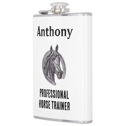 Beruflicher Pferdetrainer Schwarz-weiß Sketch Mare Flachmann (Links)