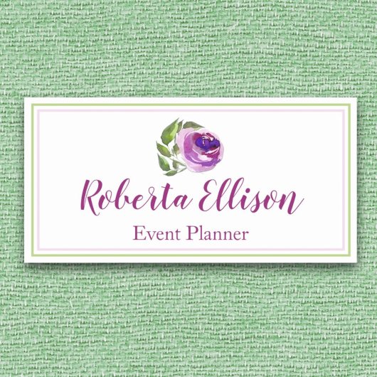 Beruflicher Planer Lila Aquarellfarben Rose Blumen Namensschild