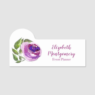 Beruflicher Planerlila Watercolor-Rose mit Blumen Namensschild