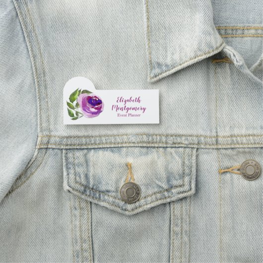 Beruflicher Planerlila Watercolor-Rose mit Blumen Namensschild (Beispiel)