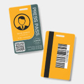 Beruflicher Pressepass mit QR-Code und Foto Ausweis (Vorder- & Rückseite)
