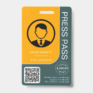Beruflicher Pressepass mit QR-Code und Foto Ausweis