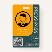 Beruflicher Pressepass mit QR-Code und Foto Ausweis (Vorderseite)