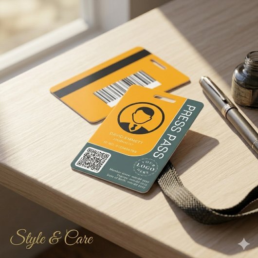 Beruflicher Pressepass mit QR-Code und Foto Ausweis