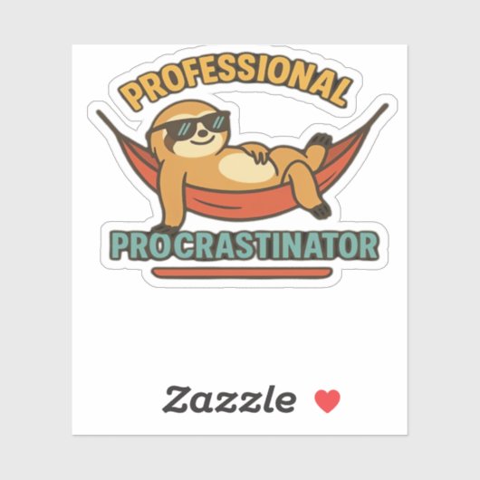 Beruflicher Procrastinator Sloth Retro T - Shirt C Aufkleber (Blatt)