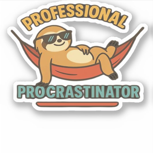 Beruflicher Procrastinator Sloth Retro T - Shirt C Aufkleber (Vorderseite)