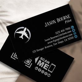Beruflicher QR Code Aviation Navy Blue Modern Visitenkarte