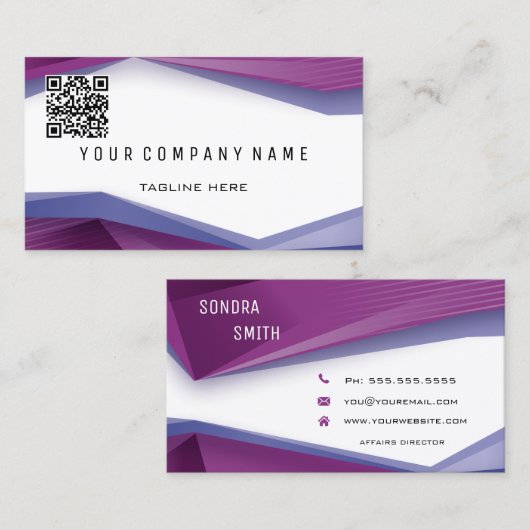 Beruflicher QR-Code BOLD Pflaumengeometrische Lini Visitenkarte (Vorne/Hinten)