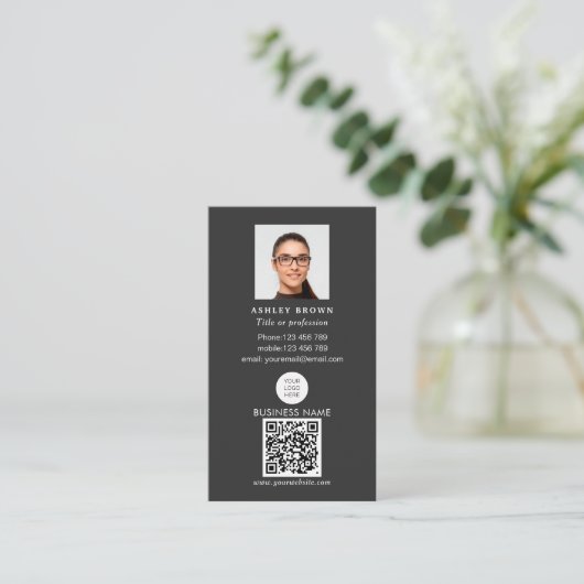 Beruflicher QR-Code Einfach Modernes Logo Foto Visitenkarte (Stehend Vorderseite)