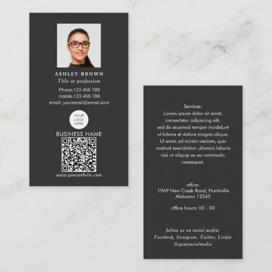 Beruflicher QR-Code Einfaches Modernes Logo Foto B Visitenkarte (Vorne/Hinten)