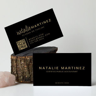 Beruflicher QR-Code - elegantes Schwarz-Gold-Scrip Visitenkarte
