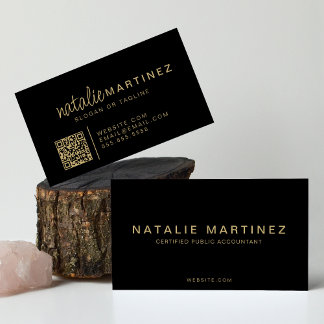 Beruflicher QR-Code - elegantes Schwarz-Gold-Scrip Visitenkarte