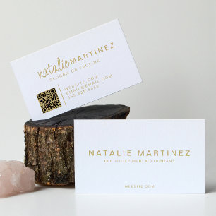 Beruflicher QR-Code: elegantes, weißes und goldene Visitenkarte