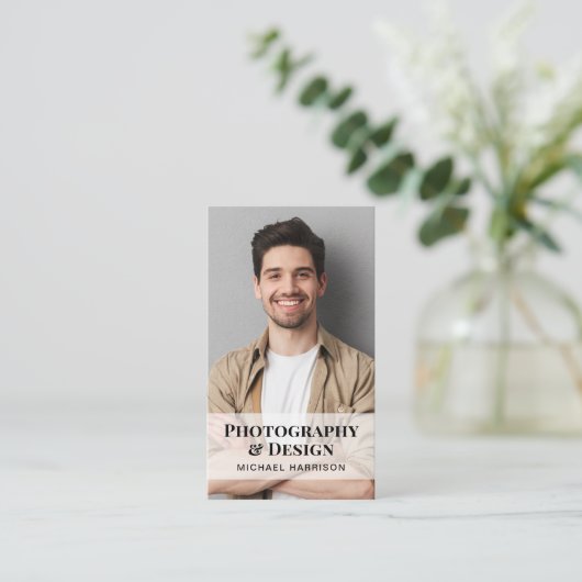 Beruflicher QR-Code Foto schwarz Visitenkarte (Stehend Vorderseite)