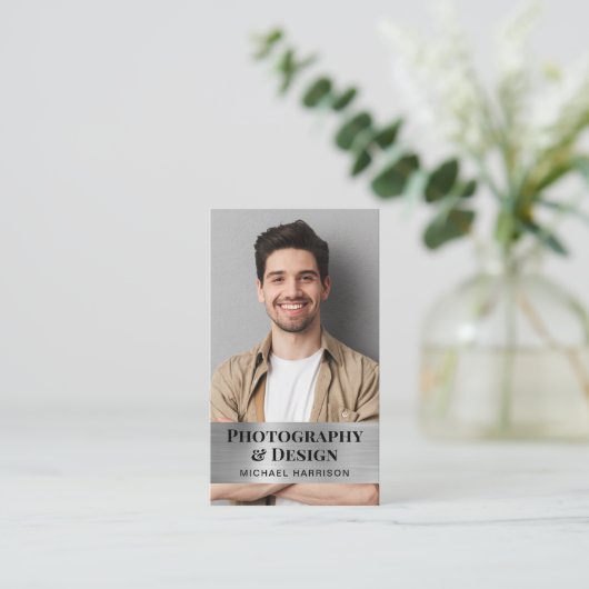 Beruflicher QR Code Foto Silver Visitenkarte (Stehend Vorderseite)