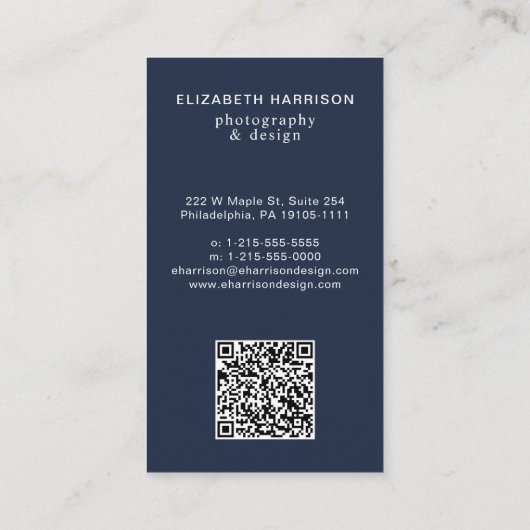 Beruflicher QR-Code für Foto Blau Visitenkarte (Rückseite)