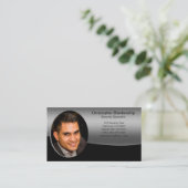 Beruflicher QR-Code für Foto in Schwarz und Grau Visitenkarte (Stehend Vorderseite)
