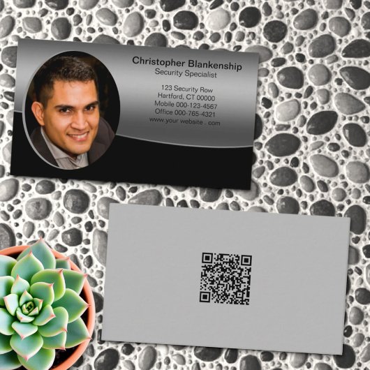 Beruflicher QR-Code für Foto in Schwarz und Grau Visitenkarte