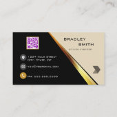 Beruflicher QR-Code für Monogramm, schwarz und Gol Visitenkarte (Rückseite)