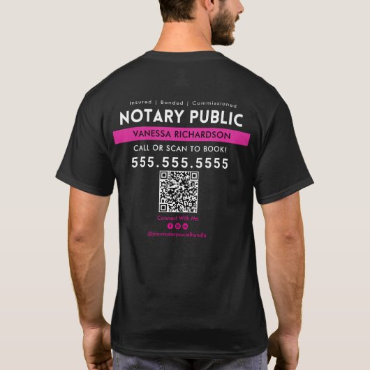 Beruflicher QR-Code für Notare in Schwarz-Rosa T-Shirt (Rückseite)