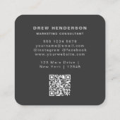 Beruflicher Qr-Code für Schwarze Monogramme Quadratische Visitenkarte (Rückseite)