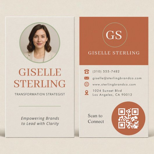 Beruflicher QR-Code für Terracotta Sage Green Foto Visitenkarte