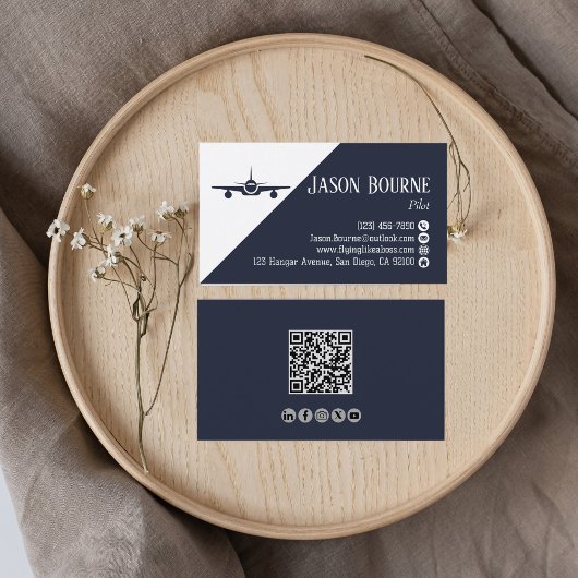 Beruflicher QR-Code, Luftfahrt, blau, minimalistis Visitenkarte