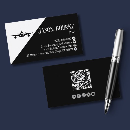 Beruflicher QR-Code Luftfahrt-Mitarbeiter Schwarz- Visitenkarte