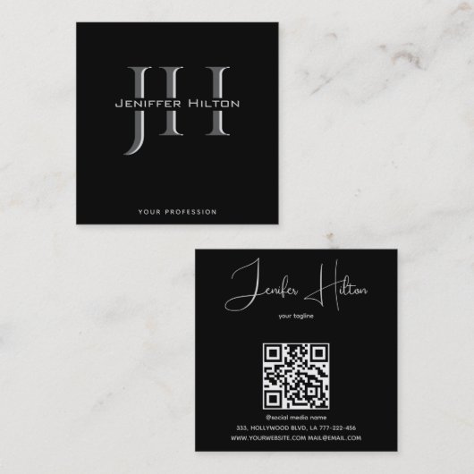 Beruflicher QR-Code minimalistisch Quadratische Visitenkarte (Vorne/Hinten)