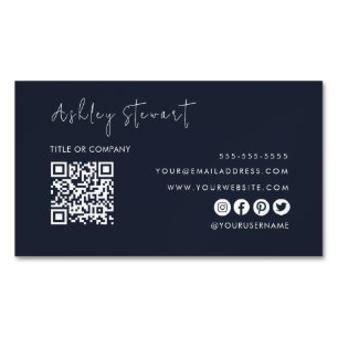 Beruflicher QR-Code Modernes Minimalistisches Navy Magnetische Visitenkarte