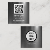 Beruflicher QR Code Scannable Black Metallic Quadratische Visitenkarte (Vorne/Hinten)