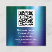 Beruflicher QR Code Scannable Blue Metallic Quadratische Visitenkarte (Vorderseite)
