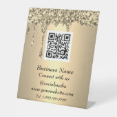 Beruflicher QR-Code Scannable Gold Glitzer Sockelschild (Vorderseite)