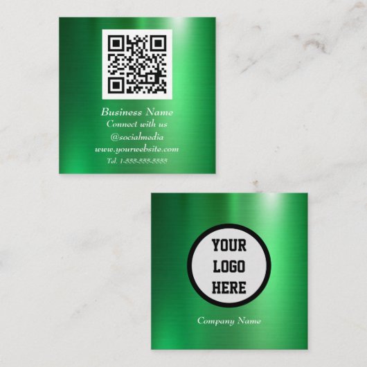 Beruflicher QR Code Scannable Green Metallic Quadratische Visitenkarte (Vorne/Hinten)