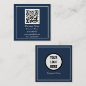Beruflicher QR Code Scannable Navy Blue Quadratische Visitenkarte (Vorne/Hinten)