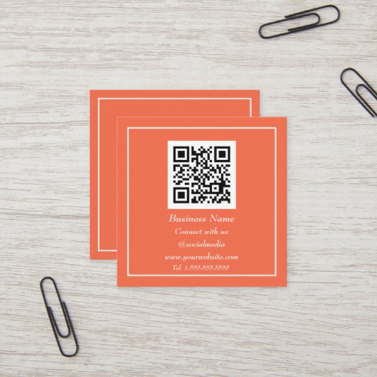 Beruflicher QR Code Scannable Orange Modern Quadratische Visitenkarte (Vorderseite/Rückseite Beispiel)