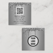 Beruflicher QR-Code Scannable Silver Glitzer Tropf Quadratische Visitenkarte (Vorne/Hinten)