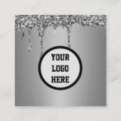 Beruflicher QR-Code Scannable Silver Glitzer Tropf Quadratische Visitenkarte (Rückseite)