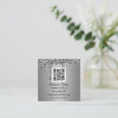Beruflicher QR-Code Scannable Silver Glitzer Tropf Quadratische Visitenkarte (Stehend Vorderseite)