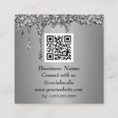 Beruflicher QR-Code Scannable Silver Glitzer Tropf Quadratische Visitenkarte (Vorderseite)