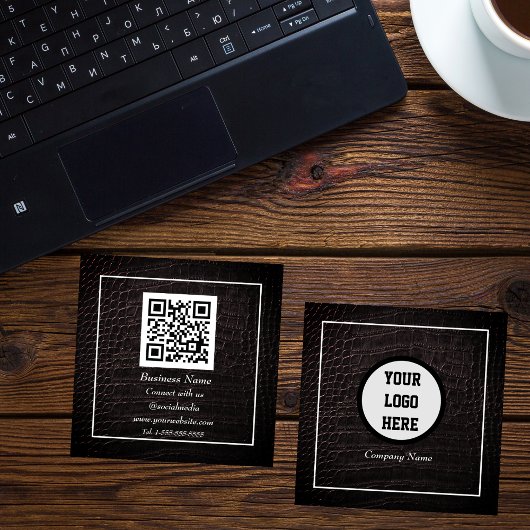 Beruflicher QR-Code Scannerbraun Leder Quadratische Visitenkarte