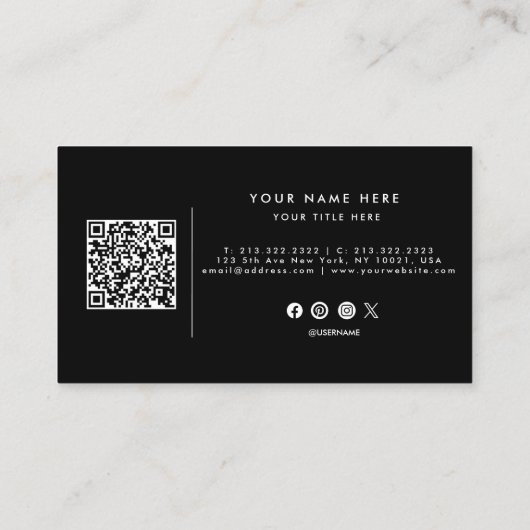 Beruflicher QR-Code Schwarz-Weiß-Visitenkarte Visitenkarte (Rückseite)
