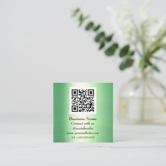 Beruflicher QR-Code Smarald Green Metallic Quadratische Visitenkarte (Stehend Vorderseite)