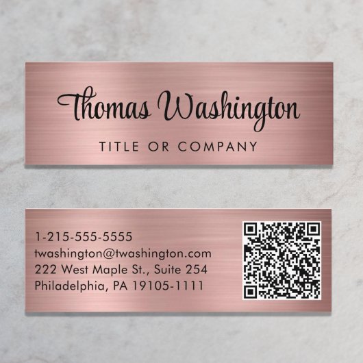 Beruflicher QR-Code Stilvolle Script-Rose Gold Mini Visitenkarte